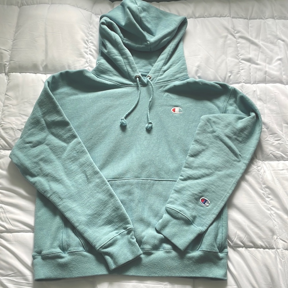 champion reverse weave teal hoodie